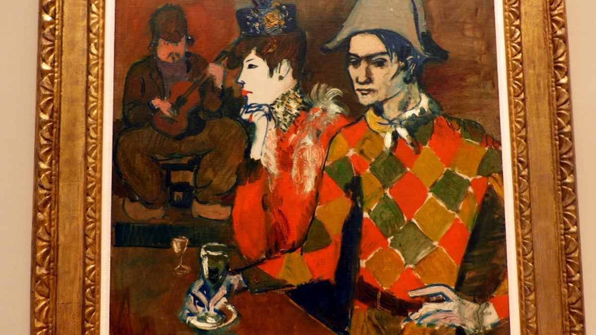 Au Lapin Agile ou L'Arlequin au verre (1905, P. Picasso)